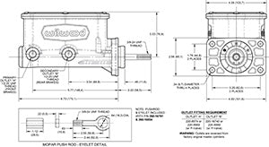 Compact Tandem Master Cylinder Mopar 4-Bolt w/push